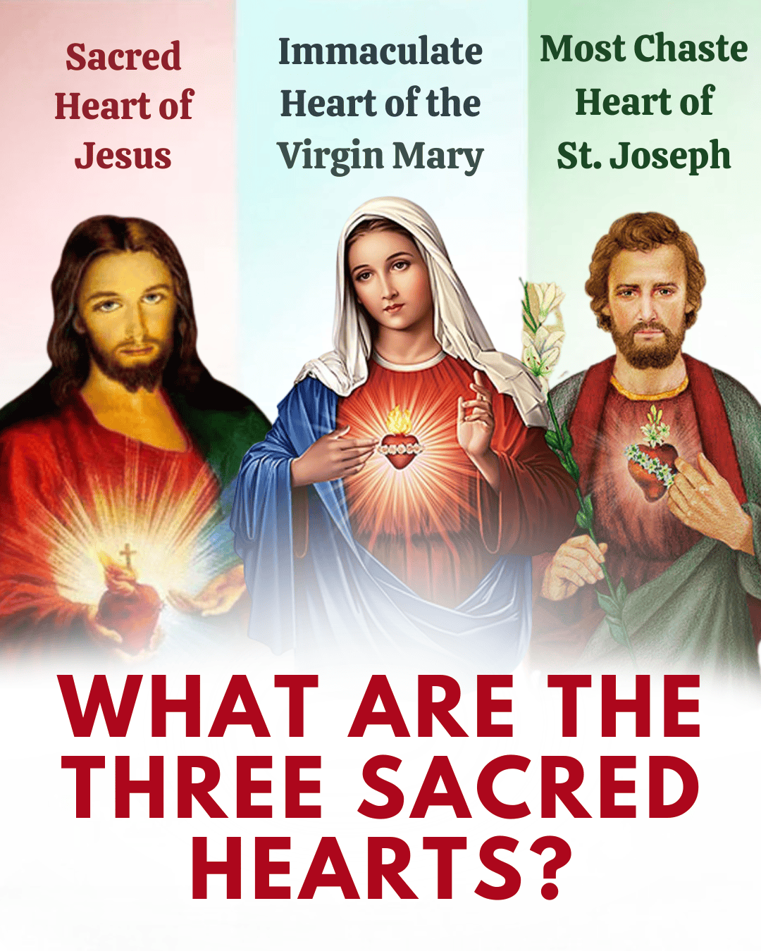 Catholic guide image about the Sacred Heart of Jesus, Immaculate Heart of Mary, and Chaste Heart of Saint Joseph