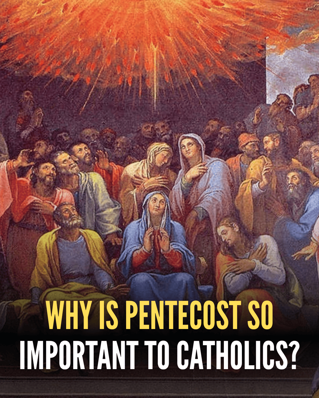 Catholic Pentecost illustration with the Holy Spirit and tongues of fire